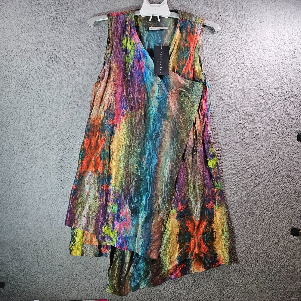 NWT Bryn Walker Wrap Top Vest XXS Zen Taffeta Nebulosa Colorful Abstract Print